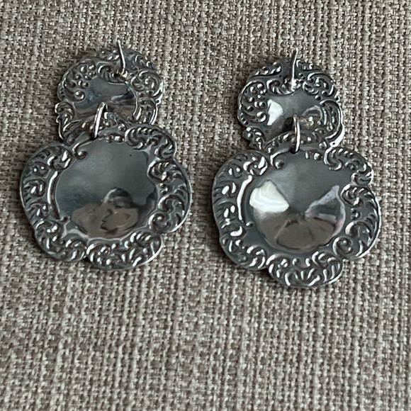 Art Nouveau Sterling Silver Drop Luggage tag style Large spoon Earrings - Picture 4 of 6